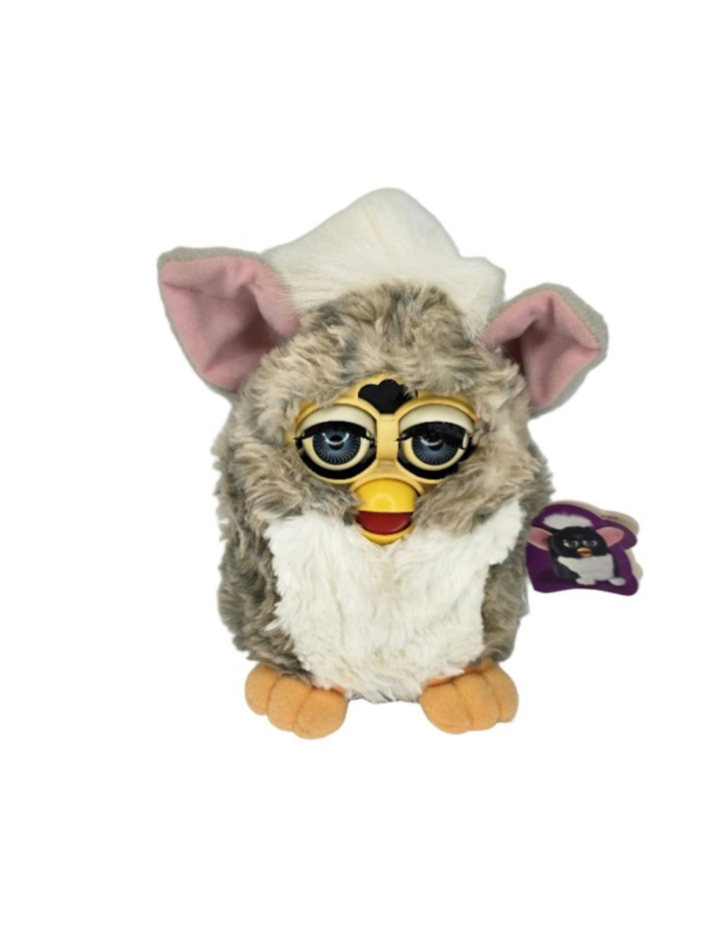 Vintage Furby Electronic Plush Toy – Gray & White – Untested – Tiger Eyes – 1998